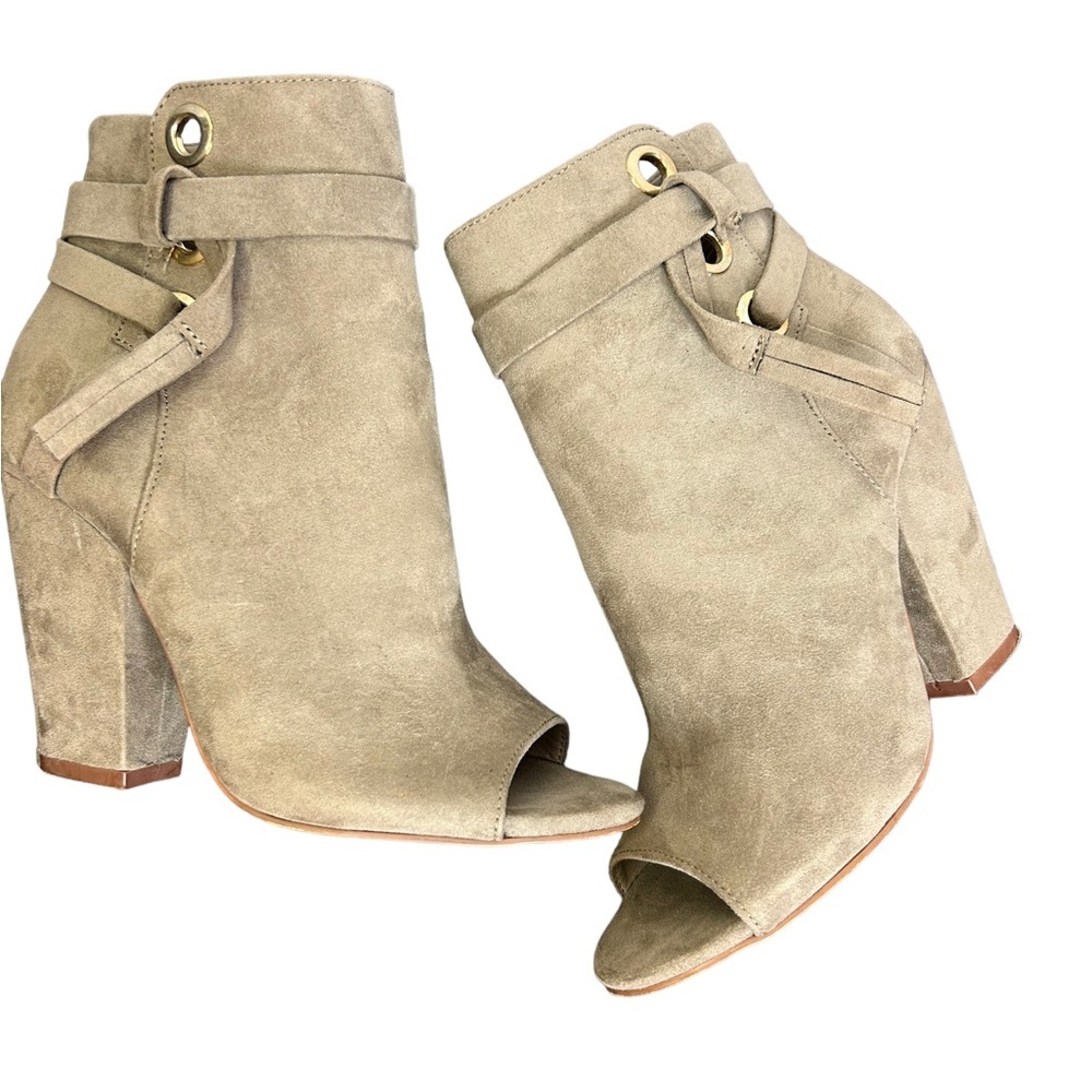 JustFab Brown Suede Peep Toe Bootie